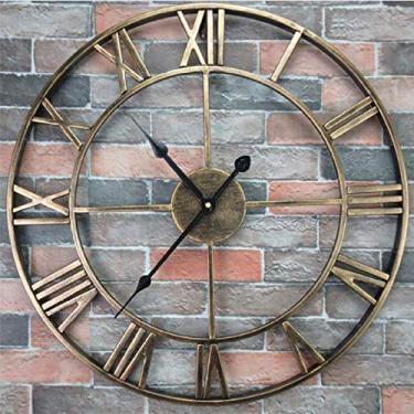 Imagem de Relógio de parede grande para jardim ao ar livre, algarismos romanos, gigante, rosto aberto, metal, retrô, bronze, ferro, relógio de parede - 40 cm