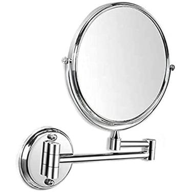 Imagem de KUYBTU Espelho de maquiagem montado na parede com rotação de 360 graus, ampliação 3X, espelho retrátil para penteadeira, duplo, prata-15 cm