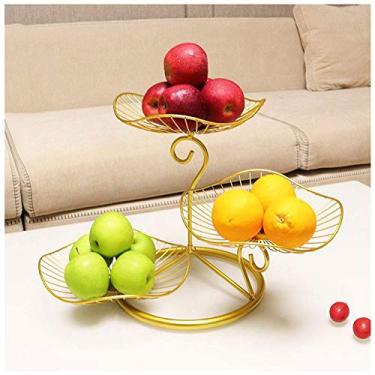 Imagem de Suporte decorativo removível de metal com 3 camadas em forma de folha de lótus para bancada, cesta de frutas, adequado para lanches, legumes, itens domésticos (ouro)