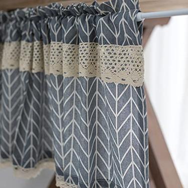 Imagem de BABULE Cortina de cozinha cortina curta de linho de algodão, meia cortina de renda, cortina bicafe, decoração de saia estilo pastoral, cortina translúcida para cozinha, banheiro, quarto, sala de estar