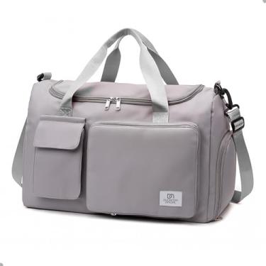 Imagem de Bolsa Mala De Mão Unissex Viagem Academia Avião Porta Tenis Com Alça Transversal Removível E Regulável Compartimento Separado Para Tênis Material Resistente E À Prova D'Água (Cinza)