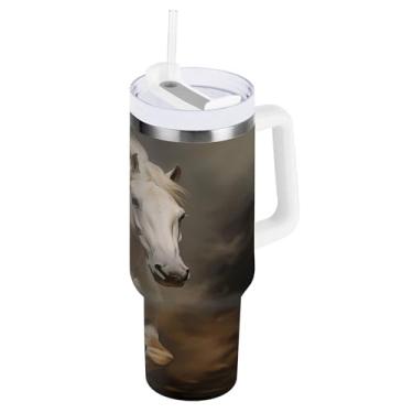 Imagem de xigua Copo Majestic Horse 1,134 g com tampa e canudo, aço inoxidável de vácuo duplo isolado garrafa de água esportiva suporte para copo de café de viagem à prova de vazamento para bebida gelada