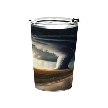 Imagem de Blueangle Copo de 340 g com tampa e canudo, copo de café com água isolada a vácuo de aço inoxidável, caneca de viagem de tornado preto, copo térmico para bebidas quentes e frias (693)