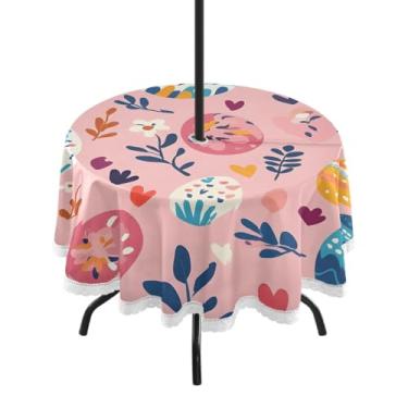 Imagem de Blueangle Toalha de mesa redonda impermeável com ovos coloridos de Páscoa de 152 cm com orifício para guarda-chuva - Tecido resistente à prova de sol para todos os climas para pátio, acampamento