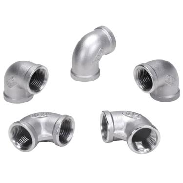 Imagem de DERPIPE Cotovelo de aço inoxidável de 90 graus - 1/2 polegada NPT rosca fêmea adaptador SUS304 encaixe de tubo fundido (pacote com 5)