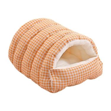 Imagem de KiBcsLic Casinha para Gatos, Quente e Macio, Caverna Grossa para Filhotes, Portátil, com Almofada Removível, Cama de Pelúcia Macia para Cães e Gatos, Laranja, S