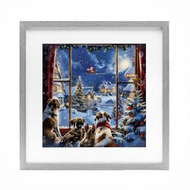 Imagem de Stupell Industries "Dogs Watching Santa on Christmas", Impressão emoldurada sob vidro, cinza, 33 x 33