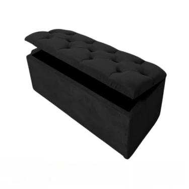 Imagem de Baú Solteiro Decoração Pé De Cama Sapateira Conforto Estilo Assento(Preto Suede)