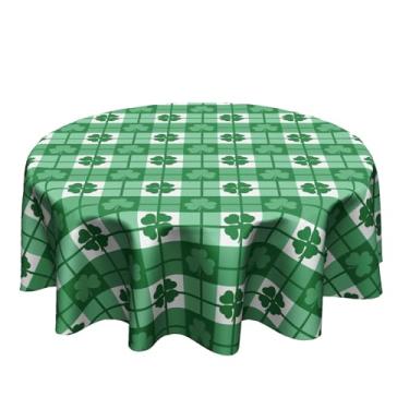 Imagem de Granbey Toalha de mesa para o dia de São Patrício – Toalha de mesa redonda de trevo xadrez verde 152 cm, capa de mesa para cozinha, sala de jantar, fazenda, piquenique, ambientes internos