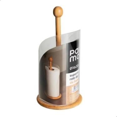 Imagem de Suporte Porta Rolo de Papel Toalha Bambu 14x30 cm Organizador de Cozinha