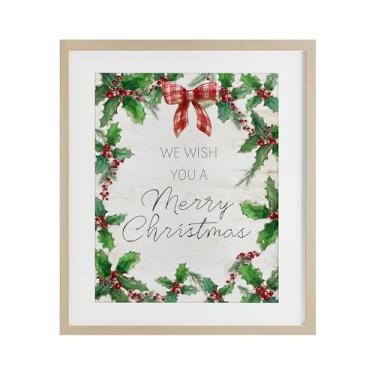 Imagem de Stupell Industries "Wish You Merry Christmas & Bow", Impressão emoldurada sob vidro, marrom, 13 x 16