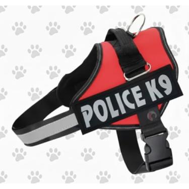 Imagem de Peitoral Tático para Cães POLICE K9 com Alça, Fivela Ajustável e Faixa Refletiva, para Pets de Pequeno e Médio Porte (Vermelho, P)
