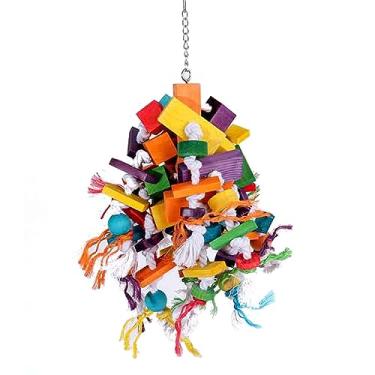 Imagem de Brinquedo de mordida madeira natural para pássaros médio e grande porte Brinquedos seguros papagaio calopsita Reduz ansiedade aumenta interesse Ferramenta Adequado gaiolas