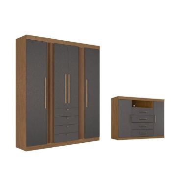 Imagem de Guarda Roupa +1Cômoda QC296 Jatobá/Grafite - Santos Andirá