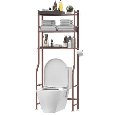 Imagem de Livilord Armazenamento sobre o vaso sanitário de 3 camadas, prateleiras de banheiro independentes de metal com 4 ganchos, prateleira de armazenamento sobre vaso sanitário com suporte de papel, acima