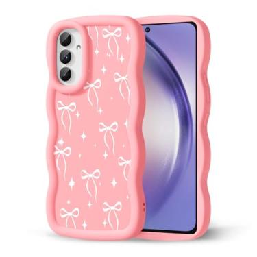 Imagem de CASBST Capa de telefone compatível com Galaxy A54 5G para mulheres e meninas, moldura ondulada encaracolada com estampa fofa, capa de telefone à prova de choque de silicone macio e estética para