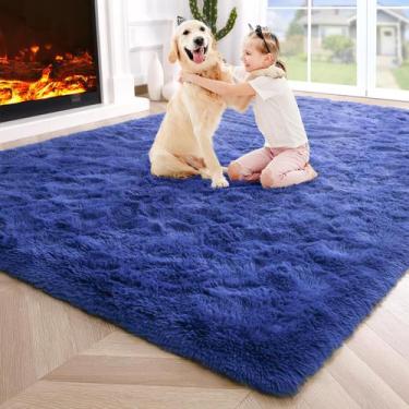 Imagem de Tapete Area Noahas Fluffy Navy Blue 4x6 para quarto e sala de estar