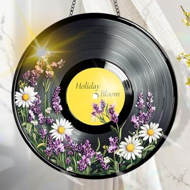 Imagem de Suncatcher acrílico colorido, decoração de janela suspensa de flores com design de vitral impresso, apanhador de sol, arte de parede de arco-íris, ornamentos de Natal para uso interno e externo 19,8 x