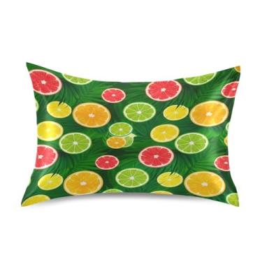 Imagem de Wassud Fronha de cetim com limões coloridos para cabelo e pele, fronhas de seda lisa, tamanho queen, capas de almofada respiráveis com fecho de envelope