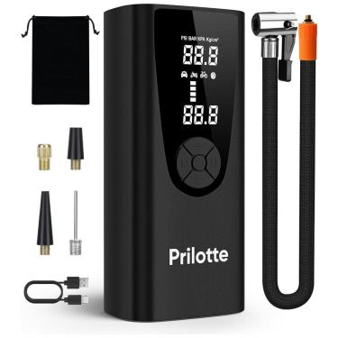 Imagem de Compressor de Ar Portátil 150 PSI Recarregável com Medidor de Pressão e Luz de Emergência, 16V, Prilotte, Preto