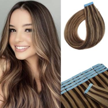 Imagem de Czrleaty Extensões De Cabelo Castanho Loiro Com Fita Adesiva, Humano Sem Costura, Real