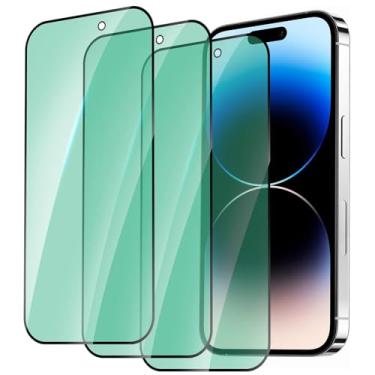Imagem de DYNASCO Pacote com 3 protetores de tela de luz verde para iPhone 14, rigidez 9H, película protetora de vidro temperado anti luz azul para iPhone 14 de 6,1 polegadas, proteção ocular, fácil instalação