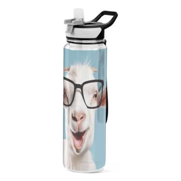 Imagem de Burbuja Garrafa de água Goat in Glasses de 940 ml com tampa de palha, à prova de vazamento e livre de BPA para academia, esportes ao ar livre