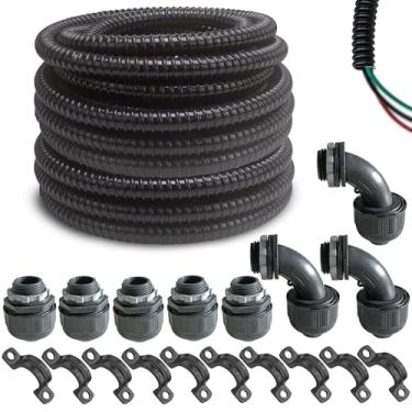 Imagem de Kit de conduíte elétrico extra flexível yariwiz preto especial de PVC apertado líquido com 5 peças de acoplamento, 3 peças de cotovelo e 10 peças de alça, fio flexível de vedação selada