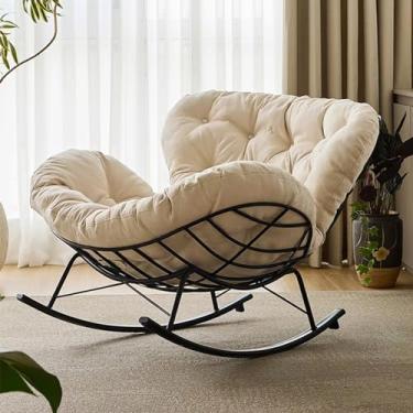Imagem de Cadeira de balanço para berçário, cadeira de balanço estofada, cadeira de balanço com encosto alto, poltrona de amamentação estofada, para berçário, sala de estar, pátio, quintal, varanda (cinza claro