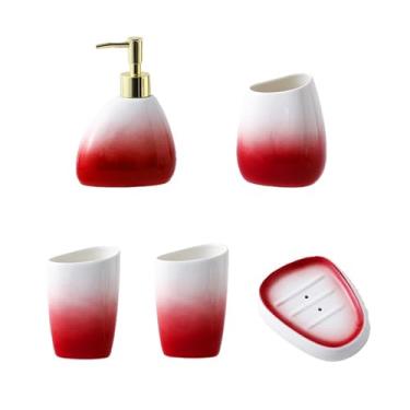 Imagem de Dispensador de sabonete, conjunto de artigos de higiene para banheiro, 5 peças inclui: dispensador de sabonete de loção, copos de enxaguante bucal, pote de armazenamento e dispensador de sabão para