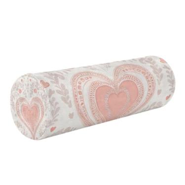 Imagem de Burbuja Almofada redonda de cilindro de coração moderno para alívio da dor no pescoço, almofada de viagem cervical de espuma viscoelástica com capa lavável removível para cama, cabeça e pernas