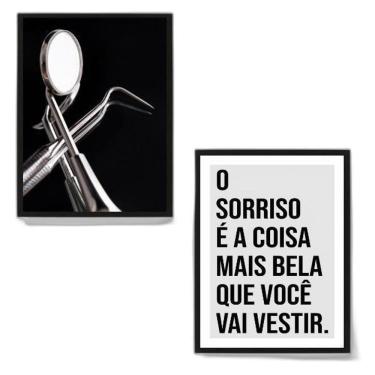 Imagem de Kit 2 Quadros Para Consultório Odontológico 45X34Cm Preta