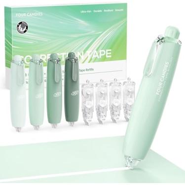 Imagem de Acessórios de escritório, fita de correção branca retrátil recarregável, 4 peças de fita branca lisa com 4 refis extras, fácil de usar para correções instantâneas para escritório, material escolar