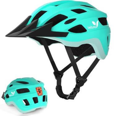 Imagem de Veltuno Capacete de bicicleta para adultos, capacete leve de mountain bike com luz traseira de LED recarregável por USB, viseira de sol removível para mulheres, homens, adequado para ciclismo e