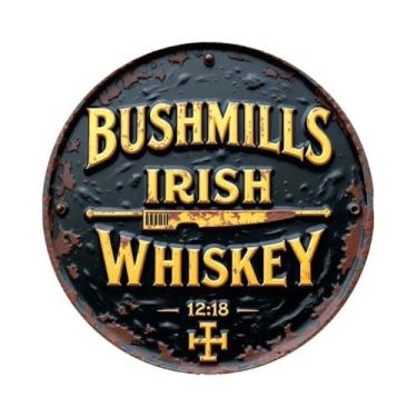 Imagem de Placa Vintage Bushmills Irish Whiskey Em Ferro Rústico 8x8 - Não Reque
