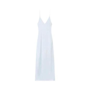 Imagem de Vestido Maxi Feminino De Cetim Com Decote V E Costas Abertas, Solto E 
