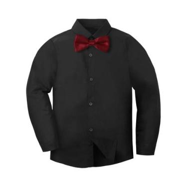 Imagem de Camisa Social Branca De Manga Longa Para Meninos Com Gravata Borboleta