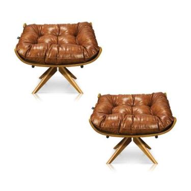 Imagem de Kit 02 Puffs Giratório Costela material sintético Nozes Base Madeira -