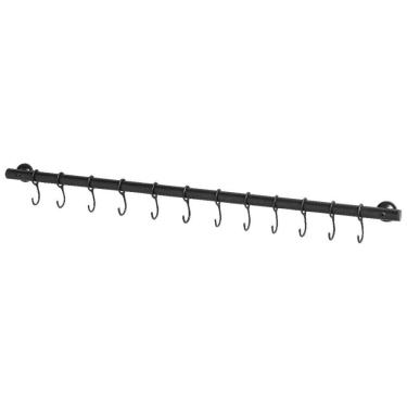 Imagem de Suporte De Cozinha Porta Talheres 80Cm Com 15 Ganchos Preto