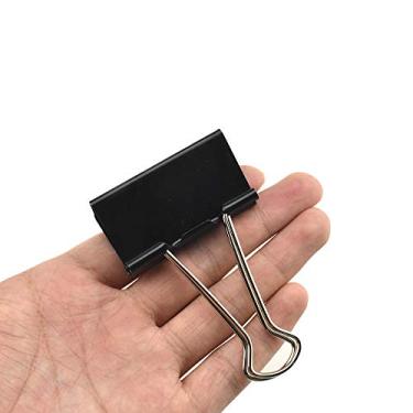 Imagem de Grampos de papel HAHIYO com grampos de grampo de mola, aço resistente, largura média, sem bordas afiadas, aderência firme resistente, acabamento preto brilhante de metal reutilizável para home office School, 1.97in-17P