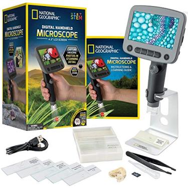 Imagem de Microscópio digital National Geographic para crianças – Microscópio portátil de 40 peças, leve, portátil, captura fotos e vídeos 1080p em cartão micro SD, tela LCD inclinável de 4,3 polegadas,