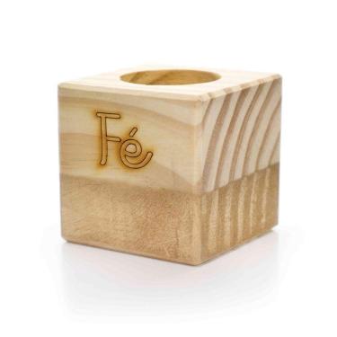 Imagem de Porta Vela Quadrado Natal Fé Madeira E Dourado 7Cm