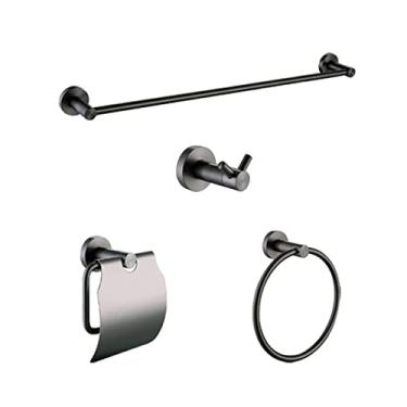 Imagem de Acessórios de ferragens para banheiro cinza dourado escovado roupão gancho barra de toalha anel rack suporte de lenço de papel prateleira suporte para escova de dentes, cinza conjunto de 4 peças