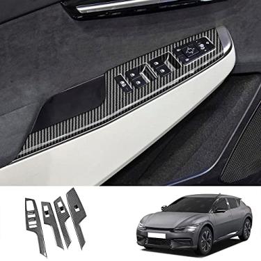 Imagem de Tampa do painel do botão de elevação da janela da porta do carro apto para KIA EV6 2022 2023 acessórios de carbono ABS moldura do interruptor de elevação de vidro (painel de elevação de vidro)