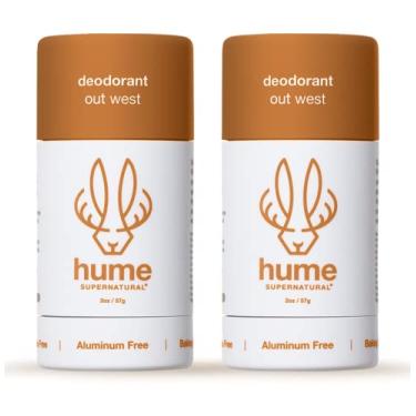 Imagem de Hume Supernatural Desodorante livre de alumínio para mulheres e homens, ingredientes naturais, probiótico, à base de plantas, sem bicarbonato de sódio, coco, aloé e cacto, antisuor, manchas e odor, fora oeste, pacote com 2