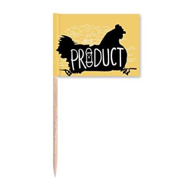 Imagem de Bandeiras de palito de dente natural com contorno de animal de galinha preta para decoração de festa