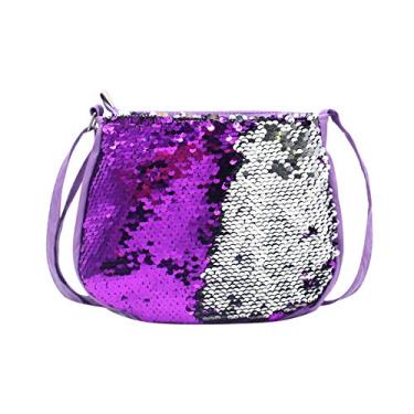 Imagem de Bolsa transversal infantil Orityle com glitter e lantejoulas, pequena bolsa, linda bolsa de ombro com zíper, Tendência, Roxa, One Size