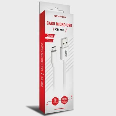 Imagem de Cabo USB X Micro USB 2M 2A CB-M20WH Branco C3 tech