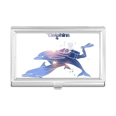 Imagem de Estojo para cartão de visita com golfinhos ilustrados Swim with Dolphins