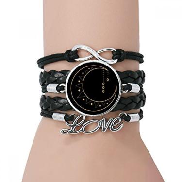 Imagem de DIYthinker Pulseira Moon Star Symbol Totem em formato de símbolo Love Black Twisted Leather Rope Wristband